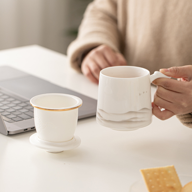 Cốc trà gốm sứ Ngọc Dương Đức Hoa cốc trà văn phòng gia dụng tách trà Cốc pha trà Cốc văn phòng Cốc uống nước