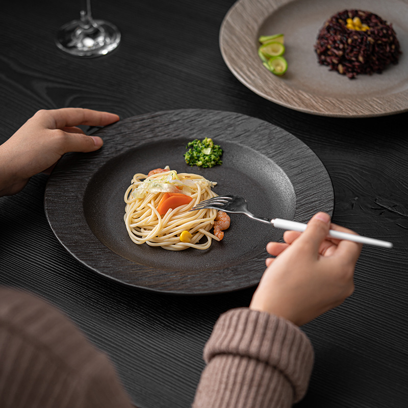 Đĩa ăn có vân đá mờ Bộ đồ ăn bằng gốm thô kiểu Nhật Đĩa nhà hàng gia dụng Đĩa bít tết món ăn phương Tây Đĩa tráng miệng mì ống