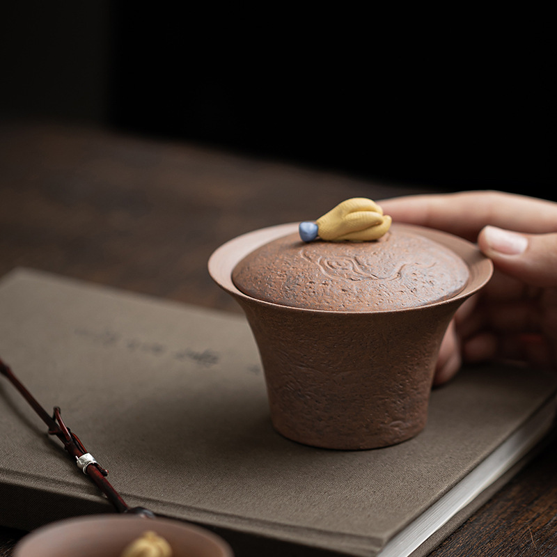 Bát có nắp hai bầu su Xiangyun, bát pha trà gia dụng cổ điển đất sét đá cũ, cốc trà có nắp, bộ trà Kung Fu gốm sứ