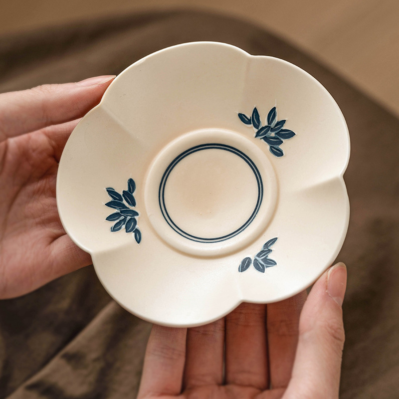 Đế lót ly gốm sứ vẽ tay phụ kiện bộ trà kungfu gia dụng đế lót ly trà cách nhiệt chống bỏng