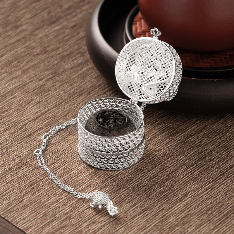 Đồng mạ bạc lọc trà bóng trà có dây treo ngoài trời xách tay trứng trà cắm trại nước tách trà dụng cụ pha trà bóng lọc