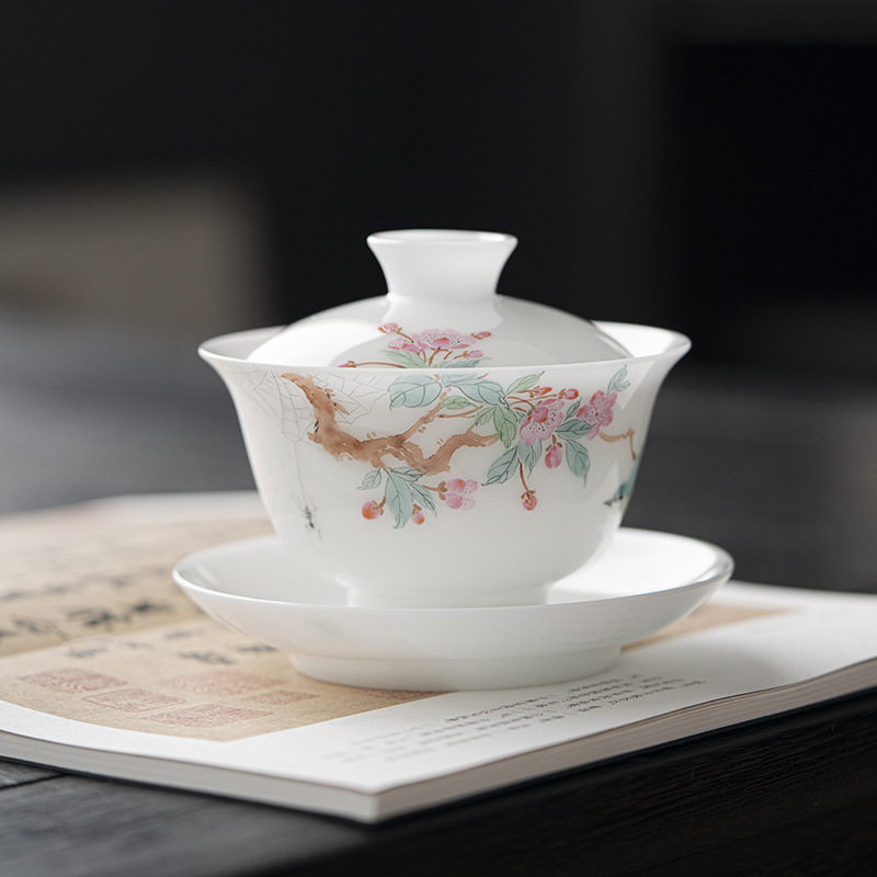 Cốc trà có nắp đậy bằng gốm sứ Đức Hoa gốm sứ Kung Fu gốm sứ Đức Hoa vẽ tay phong cách quốc gia