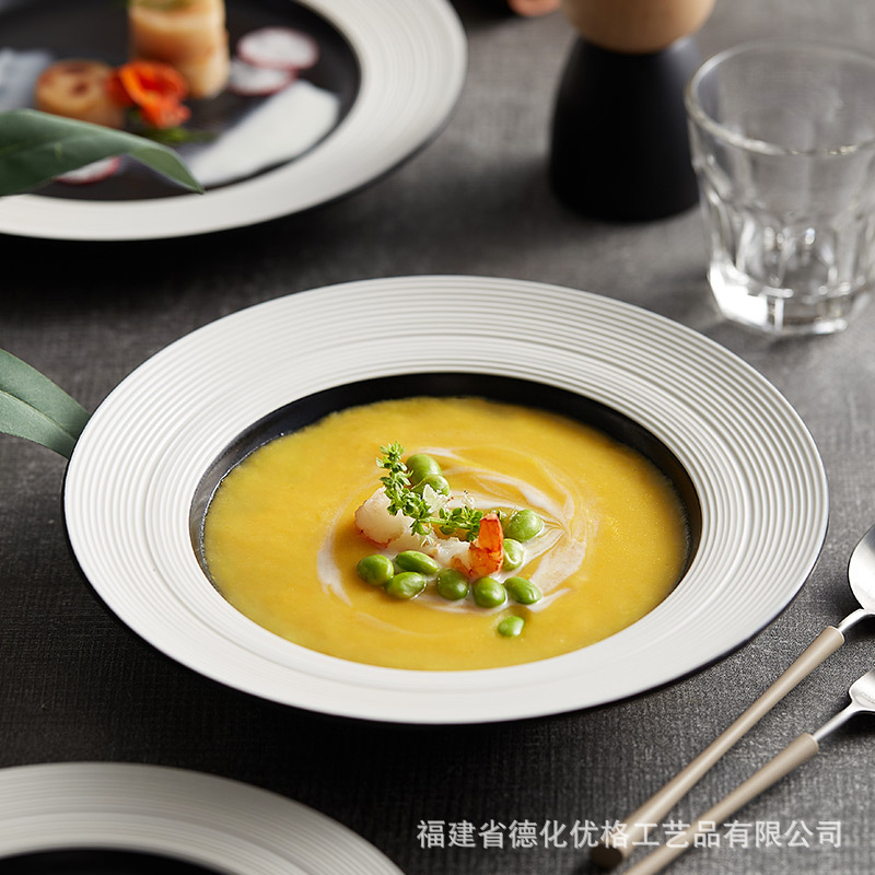 Đĩa mì Ý Bắc Âu Đĩa mũ rơm Đĩa súp Đĩa bít tết Đĩa đồ ăn phương Tây Đĩa salad sang trọng nhẹ gia dụng Đĩa gốm sứ sáng tạo