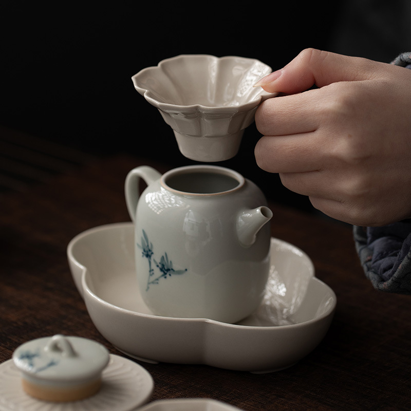 Dụng cụ rót trà tro thực vật để lọc rò rỉ trà Bộ lọc trà hình cánh hoa Dụng cụ pha trà gốm