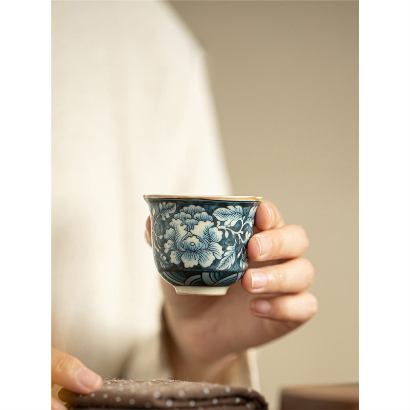 Cốc chủ nhân Ru Kiln Fanhua Cốc bộ trà Kung Fu Cốc trà gia dụng cao cấp đơn giản cổ điển có thể mở tách trà