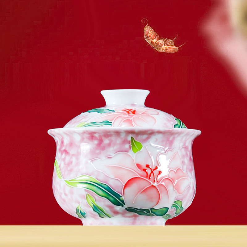 Bát gốm sứ Kung Fu có nắp, vẽ tay bằng đất sét, một nét vẽ, men màu, dùng cho một người.