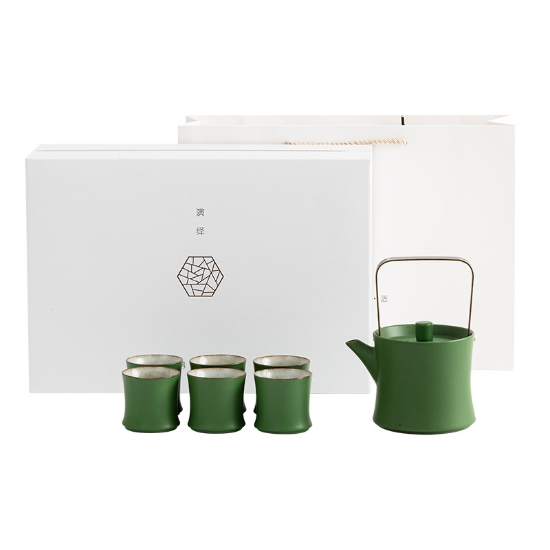 Bộ ấm trà tráng men ngọc trúc một ấm sáu chén Bộ ấm trà gốm sứ chén trà Bộ trà trúc trọn Bộ hộp quà Bộ trà Kung Fu