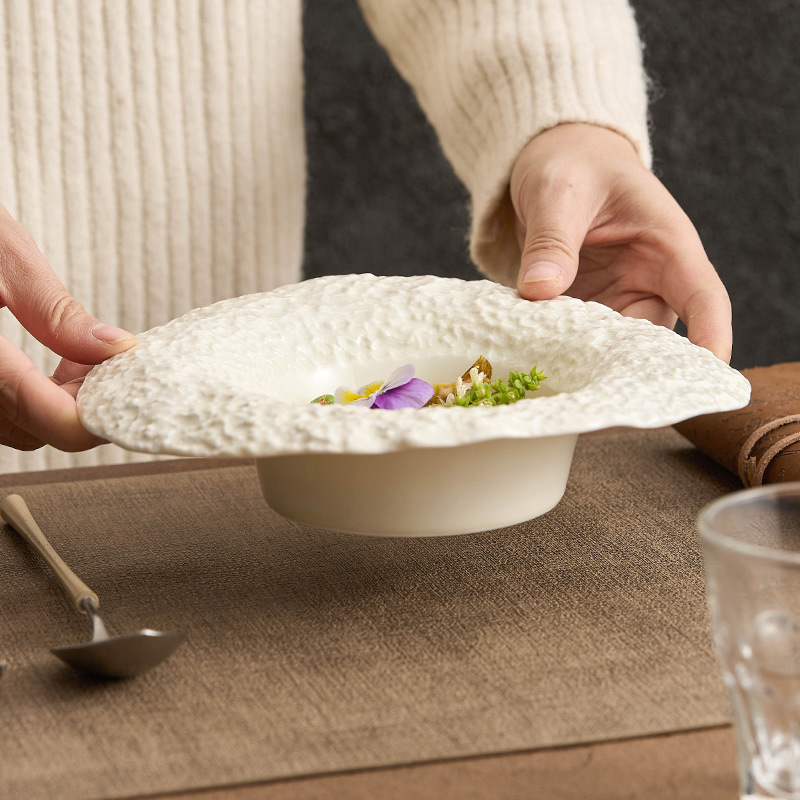 Lò quay gốm mũ rơm bát súp bát mì ống cao cấp hộ gia đình bát sáng tạo khách sạn bộ đồ ăn họa tiết đá bát hình mũ