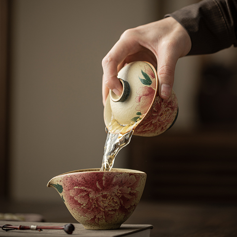 Bát có nắp ba mảnh màu xanh và trắng, kiểu cổ, màu sắc và hương thơm dân tộc, bát pha trà gia dụng, kích thước lớn có nắp, hộp quà tặng tách trà.