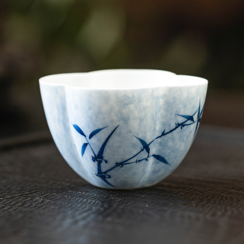 Tách bốn cánh bằng tre mực vẽ tay, tách trà gốm sứ, cốc chủ nhân, cốc trà phục vụ khách hàng gia dụng, cốc trà chuyên dùng cho trà, cốc trà đơn