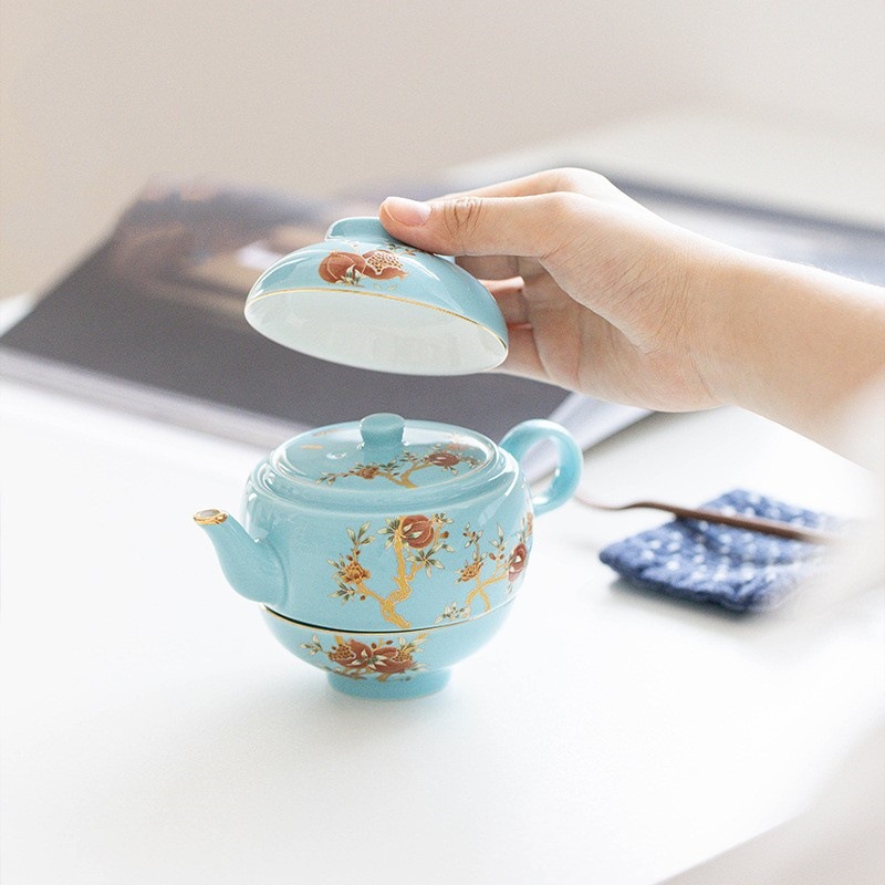 Bộ ấm trà gốm sứ cắm trại văn phòng ngoài trời tinh tế một bình hai cốc