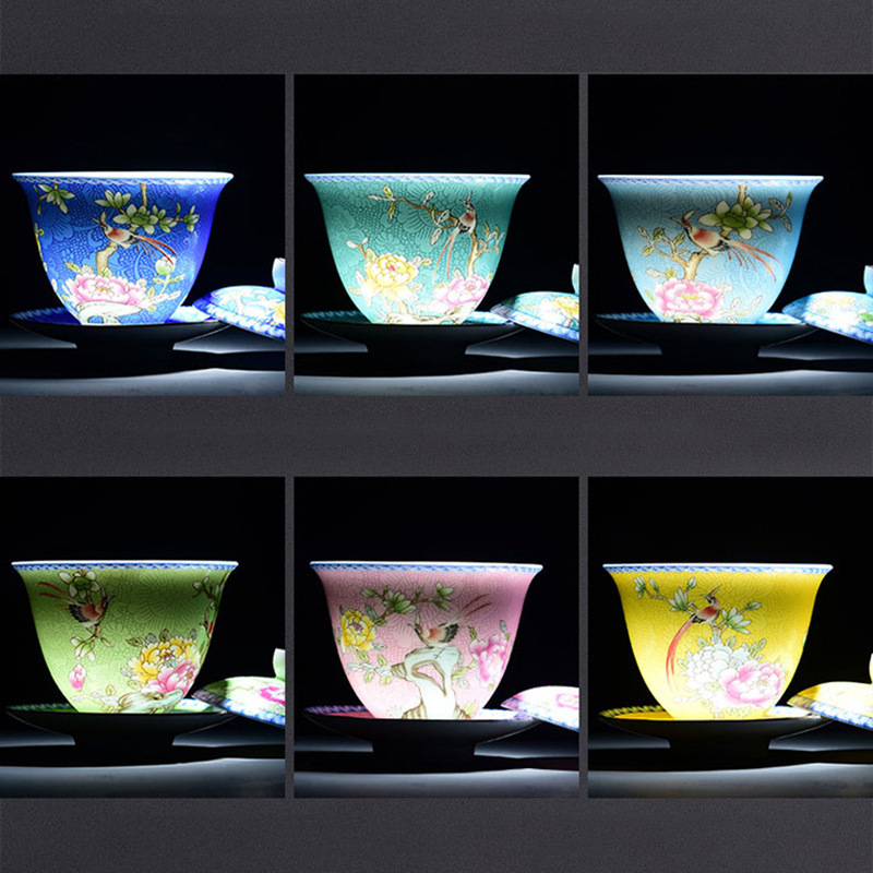 Cốc trà tam tài tráng men cốc trà gốm sứ bộ trà cổ điển cao cấp chống bỏng nhà sản xuất bán buôn