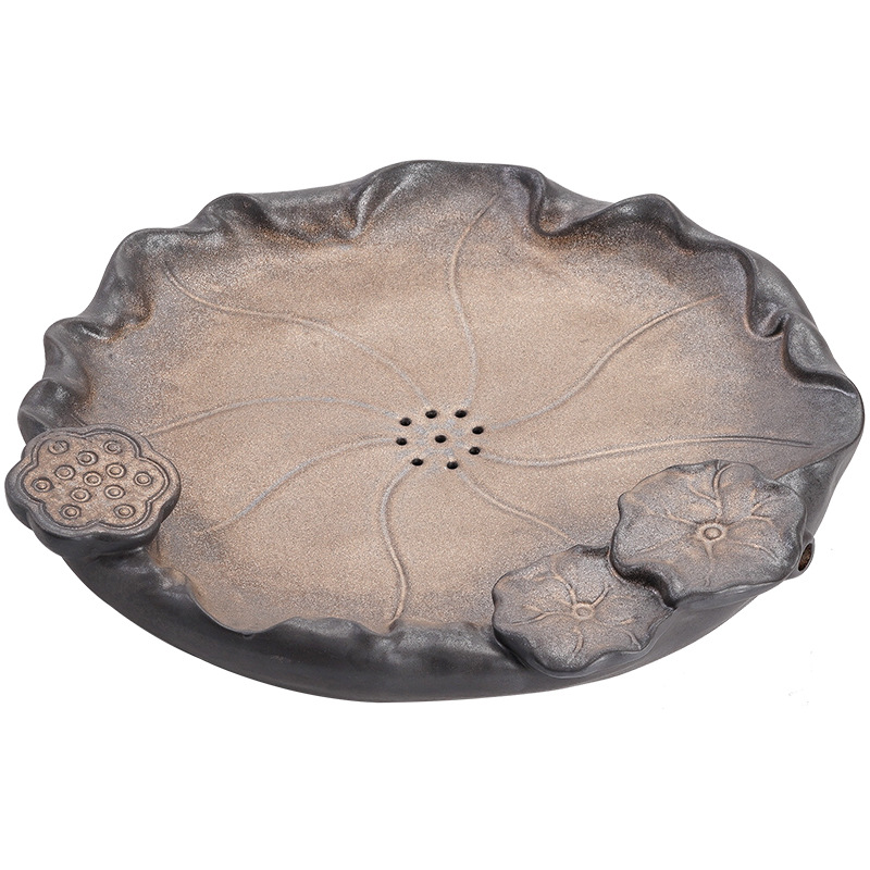 Khay Trà Hoa Sen tráng men mạ vàng kiểu Nhật, khay đựng gốm sứ, trữ nước, thoát nước, khay pha khô dùng kép, Khay trà bàn trà