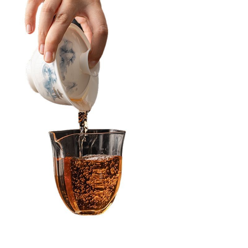 Bát có nắp tam tài sứ trắng Dehua cốc trà kính một chiếc lơ lửng bộ trà gốm sứ Kung Fu màu xanh và trắng nắp bát pha trà lơ lửng