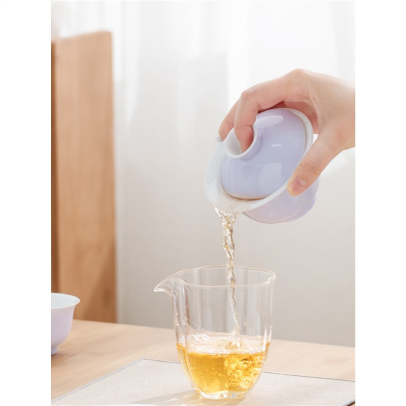 Bát có nắp Mushan Sancai nữ bát trà gốm sứ đơn màu tím lốp mỏng cao cấp không nóng tay bát đựng trà bán buôn