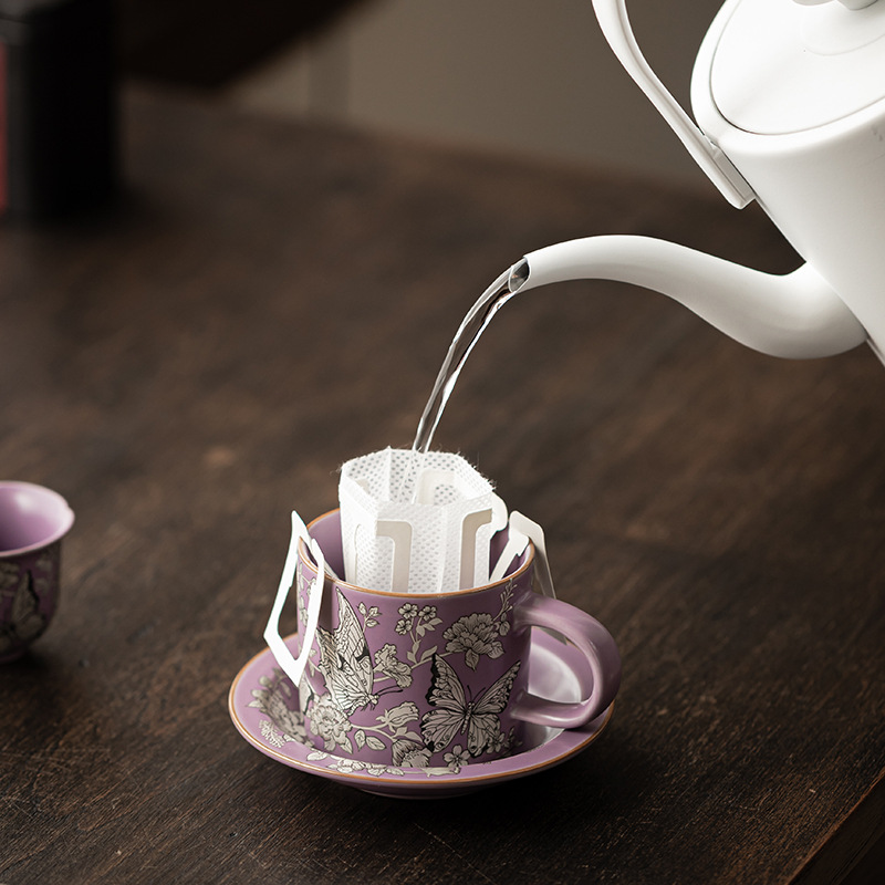 Ziru mạ bạc bướm tình yêu hoa trà chiều tách cà phê đĩa gia dụng văn phòng cá nhân cốc uống trà cốc