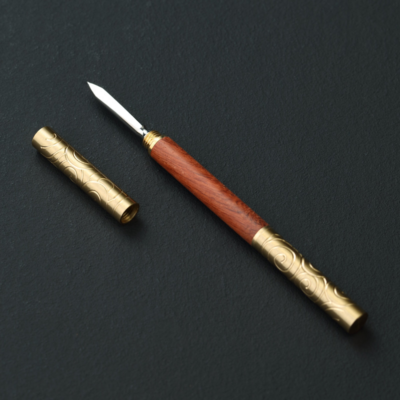 Dao trà Trà Pu'er Dao trà đặc biệt Gỗ đàn hương đen Kim trà gỗ rắn Dao trà bằng thép không gỉ dùng kép cao cấp Phụ kiện bộ trà