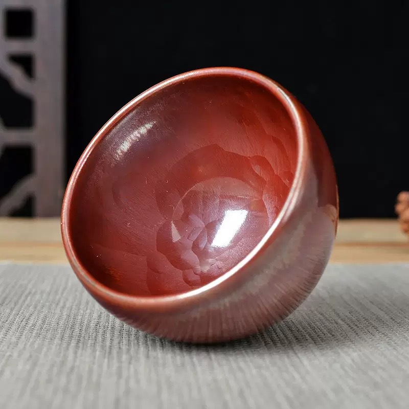 Cốc nếm trà Jianyang Jianzhan Yangdeying màu đỏ hồng, cốc nếm biến sắc bằng lò đốt củi, cốc trà, phong cách theo xu hướng quốc gia, phong cách Trung Quốc.