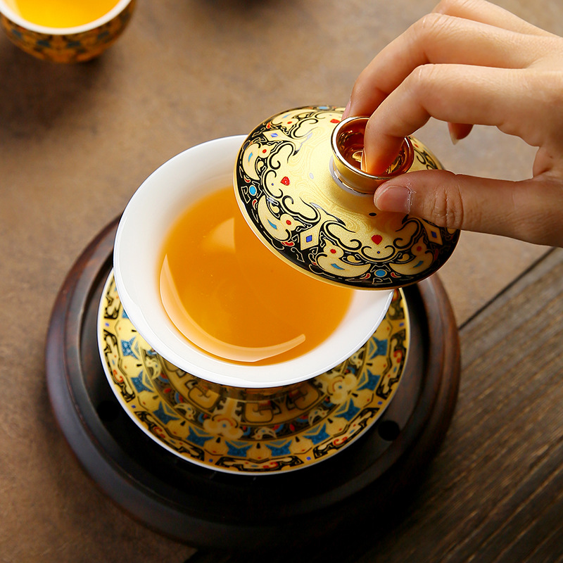 Bát Có Nắp di chuột Thangka Bát trà gốm sứ cỡ lớn kiểu Trung Quốc Quà Tặng Bộ trà Kung Fu Bát trà Sancai Cốc trà