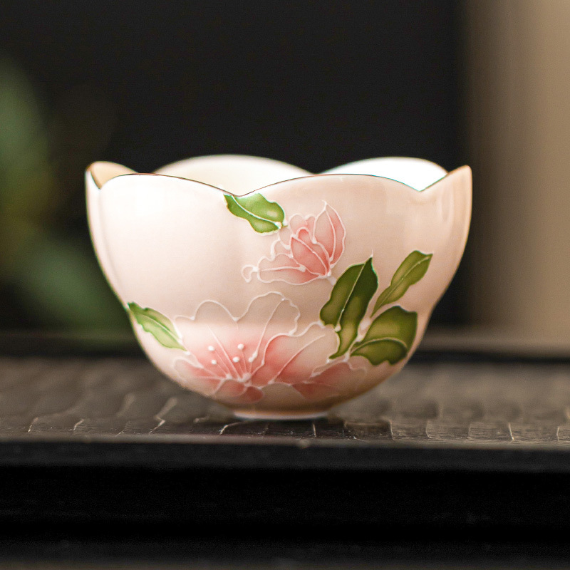 Cốc cánh hoa lily màu hồng chạm khắc cốc trà gốm cốc uống trà chuyên dụng cá nhân dành cho nữ cốc trà công phu cốc trà đơn
