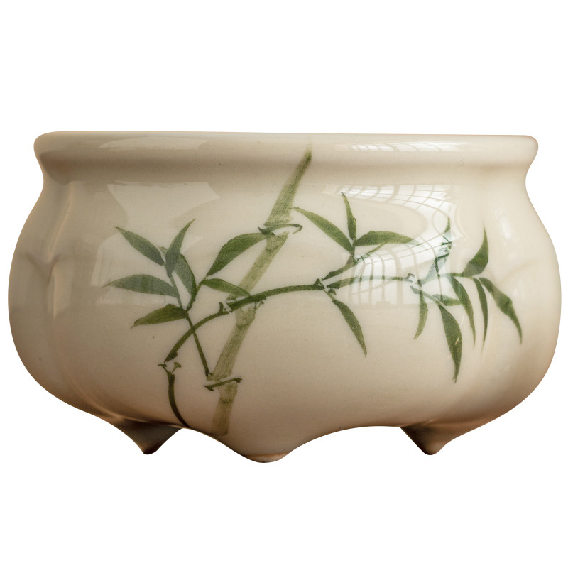 Lư hương ba chân măng xanh ngọc gia dụng Bộ trà Thiền kiểu Trung Quốc Lư hương gốm sứ phụ kiện trà đạo