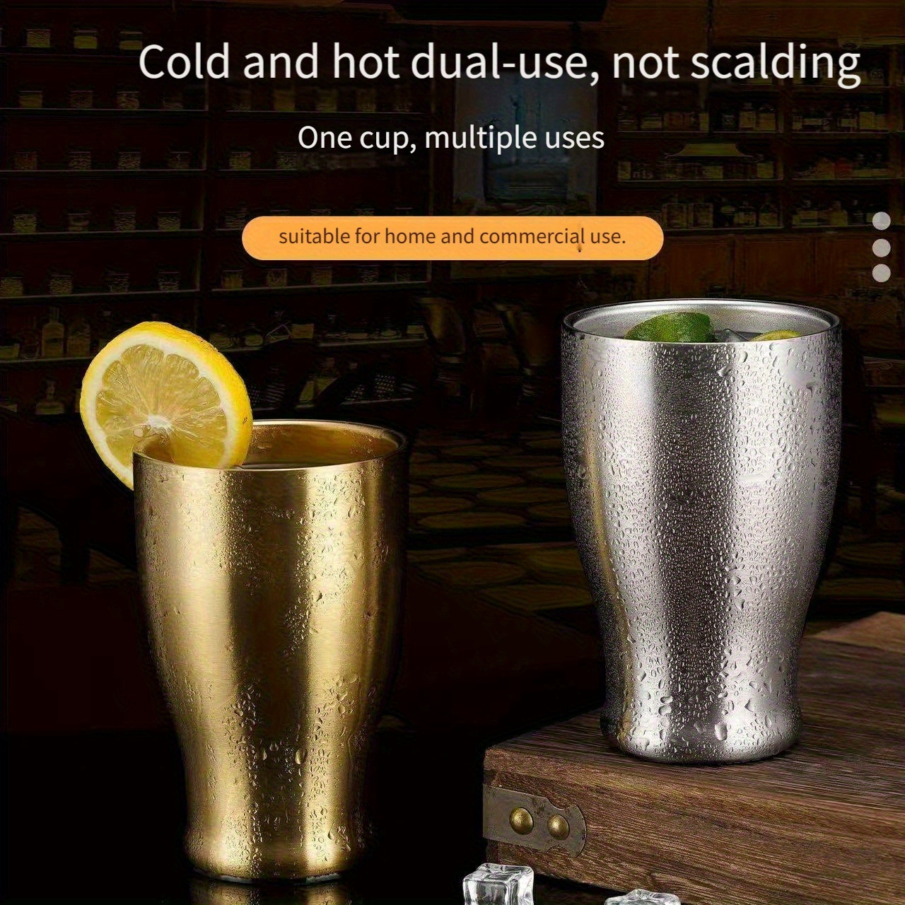 Ly bia kiểu Châu Âu inox 304 2 lớp TIBA12, ly cafe dáng thon gọn, ly nước inox 2 lớp cách nhiệt