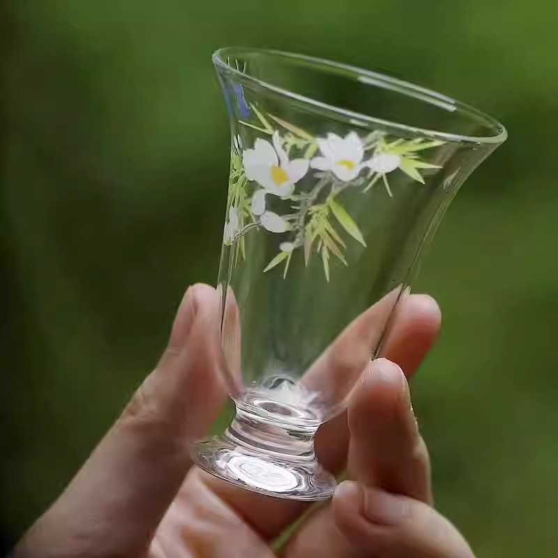 Cốc nhỏ thủy tinh borosilicate mùa xuân, Cốc trà thủy tinh chịu nhiệt thủ công, Bộ trà Kung Fu, cốc trà tươi ngon