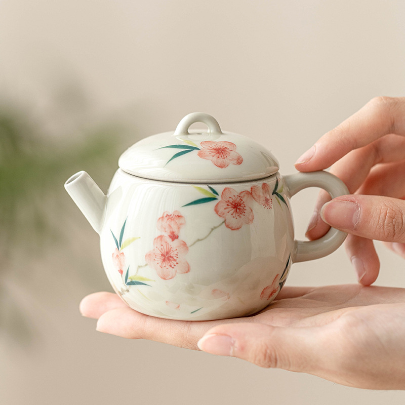 Ấm trà hình bông hoa đào vẽ tay ấm trà đơn nhỏ gốm sứ cao cấp bộ trà Kung Fu ấm trà đơn có bộ trà lọc
