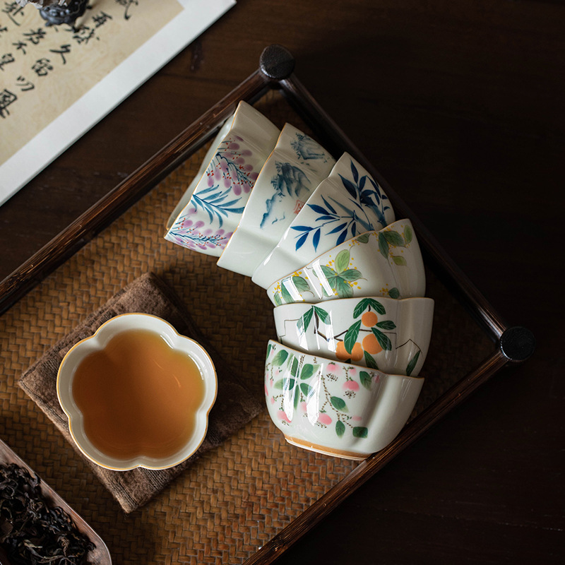 Huayuntang vẽ tay hoa mận chủ cup retro cốc đơn gốm trà cốc trà hộ gia đình kung fu bộ trà trà cốc