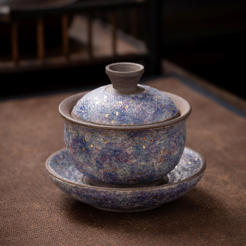 Mỏ đá củi Sancai có thể che bát, cốc trà mỏ đá Jingdezhen có thể che cốc, bộ trà Kung Fu sáng tạo, bát trà chính, dụng cụ pha trà