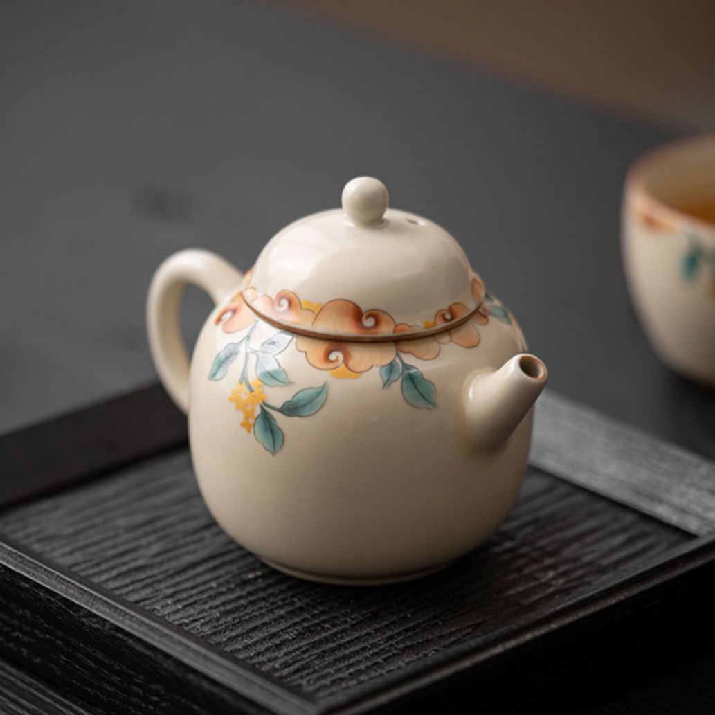 Ấm trà Ruyao màu be ấm trà gốm sứ có thể nâng cao Bộ trà Kung Fu ấm trà