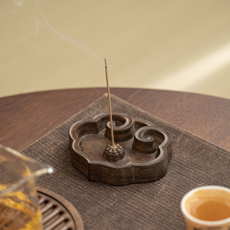 Hộp đựng hương gỗ mun Ruyi hộp đựng hương gỗ óc chó cổ điển hộp đựng hương để bàn gia dụng phụ kiện trà đạo hộp quà tặng