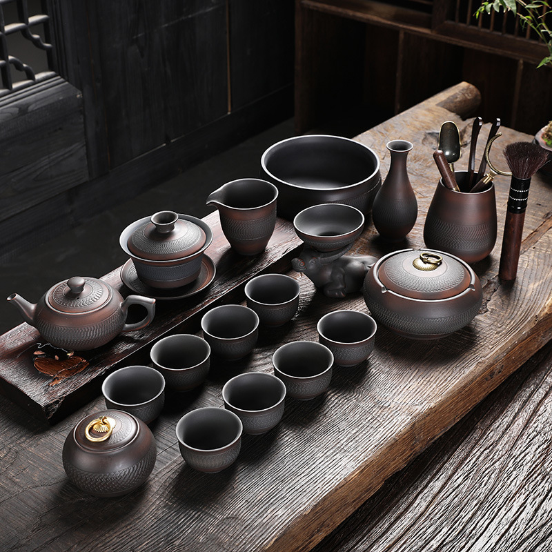 Bộ ấm trà Kung Fu gốm tím gia dụng phòng khách cao cấp có nắp nguyên bộ ấm trà cốc gốm sứ tử sa cổ điển đơn giản