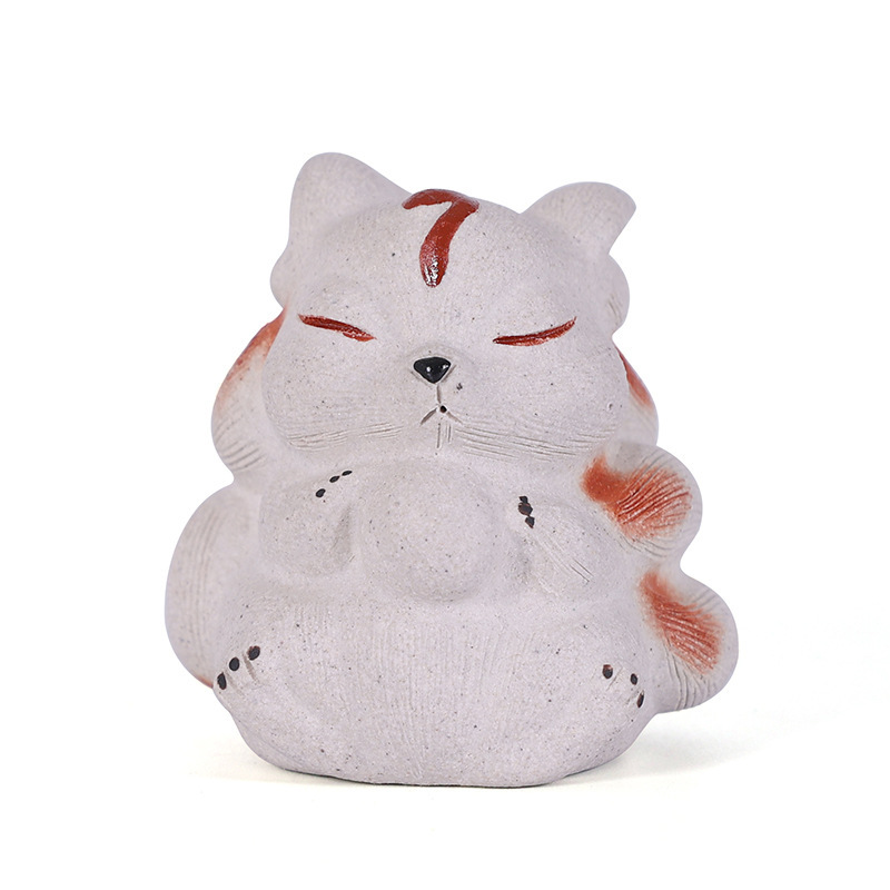 Đồ trang trí thú cưng trà cát tím quặng thô, trang trí bàn trà, đồ chơi trà sáng tạo thủ công, phụ kiện bộ trà có thể nuôi được, cáo trắng nhỏ