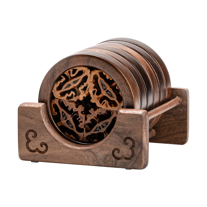 Lót cốc gỗ óc chó đen mẫu mới, bàn trà pha khô, bình óc chó, lót cốc trà đạo, lót cốc kiểu Trung Quốc, lót cách nhiệt