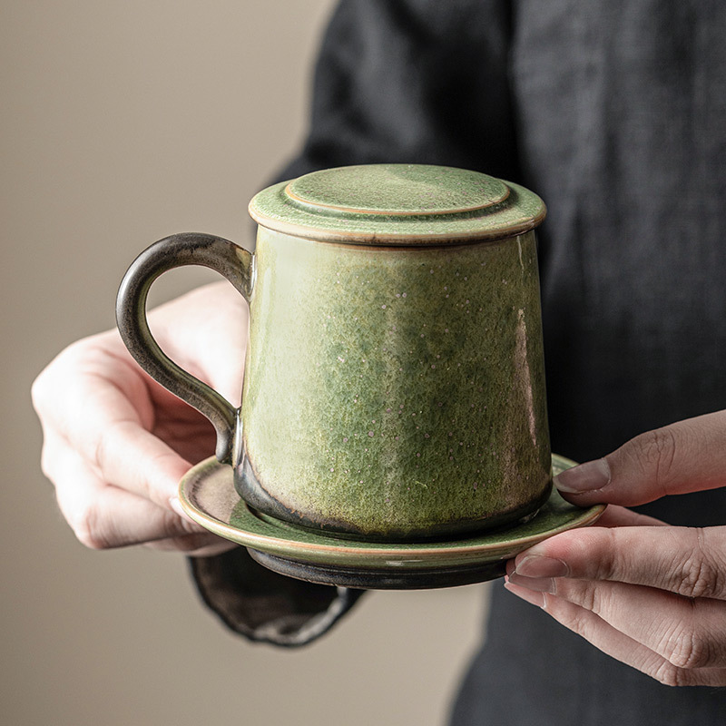 Cốc gốm biến đổi lò có nắp tách trà tách trà cốc pha trà có đĩa cốc nước văn phòng cá nhân LOGO