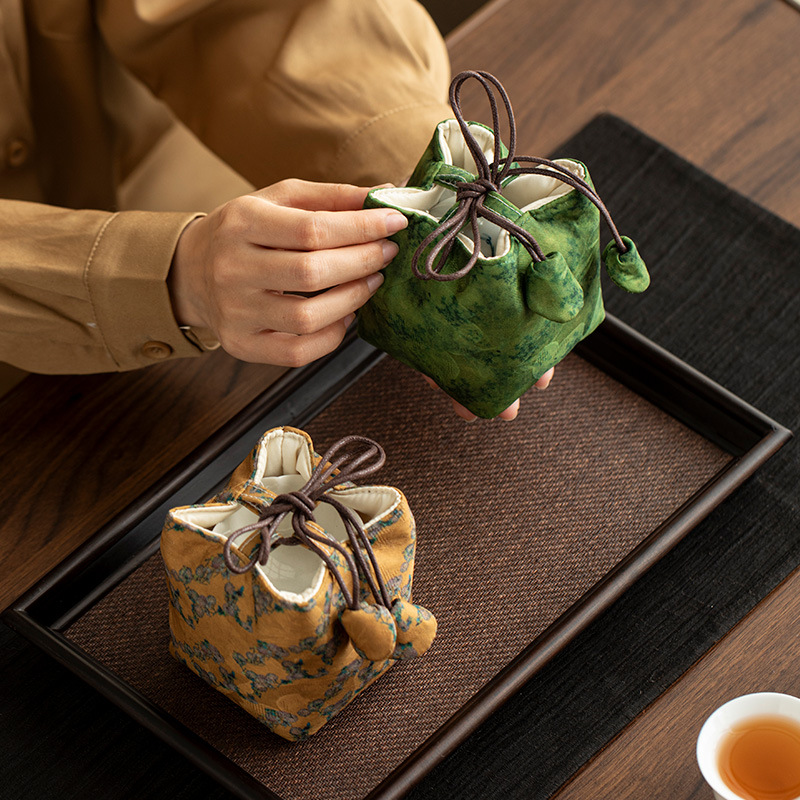 Trà đi chơi xách tay ấm trà thổ cẩm cotton lanh xách tay có nắp đậy bát đựng túi bảo vệ túi nắp đậy túi
