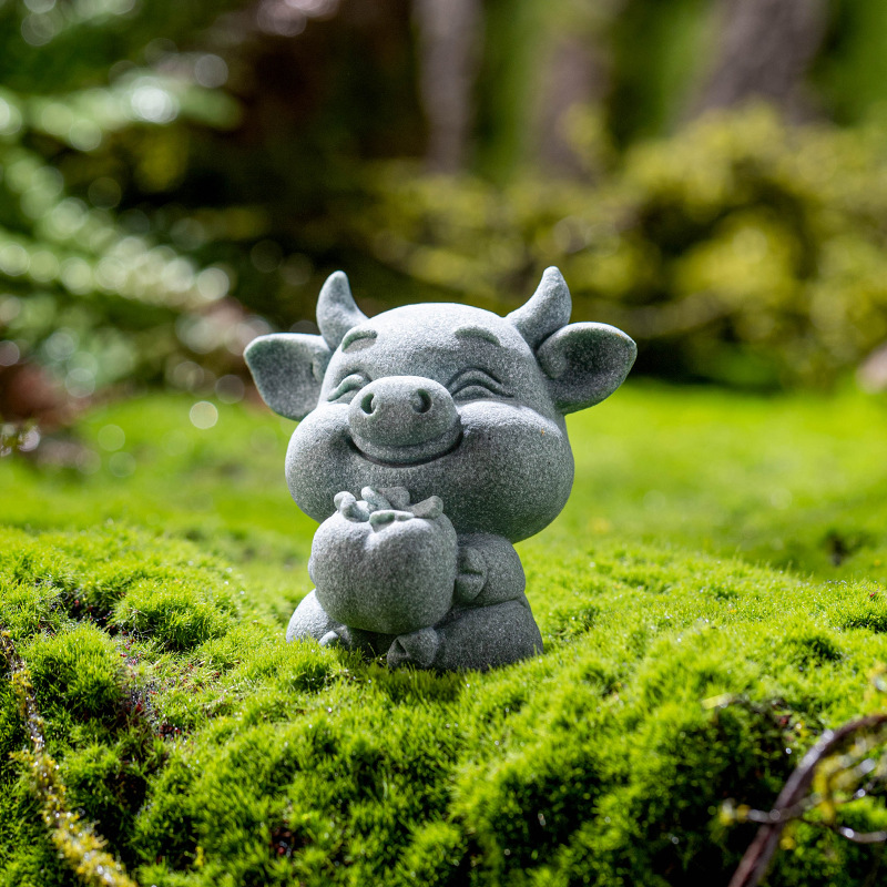 Đá sa thạch xanh lợn hồng may mắn Trung Quốc sáng tạo đồ trang trí nhỏ non bộ cây cảnh trang trí phòng khách trà bàn trang trí đá