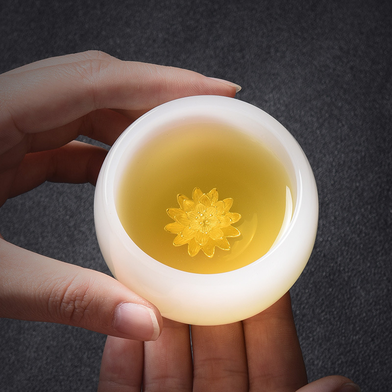 Cốc trà sứ trắng sứ ngọc dát bạc gia dụng cốc trà cỡ lớn cốc trà ngọc lưu ly cốc chủ nhân cốc đơn cốc bạc hộp quà