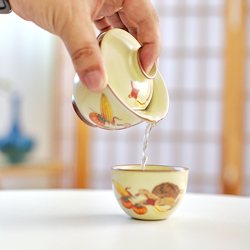 Cốc trà có nắp di chuột Cen Ru bộ trà cao cấp gốm sứ gia dụng có thể di chuột có thể nâng mở