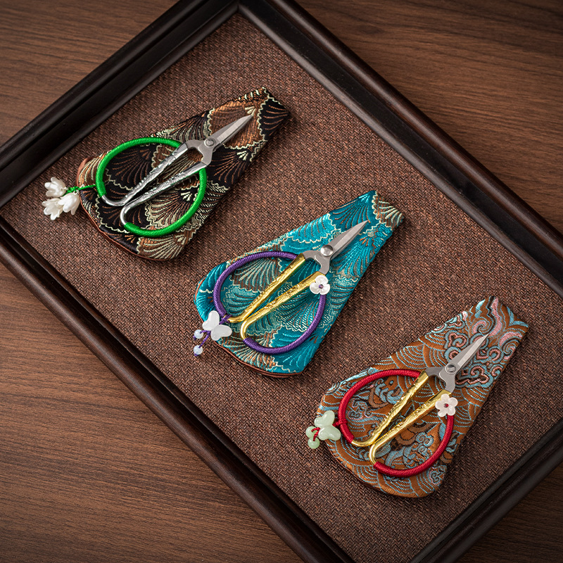 Phụ kiện trà đạo inox, dây buộc mini, kéo nhỏ, kéo nghệ thuật trà, túi trà, túi trà, cắt chỉ, đầu trà, phòng trà, cổ điển