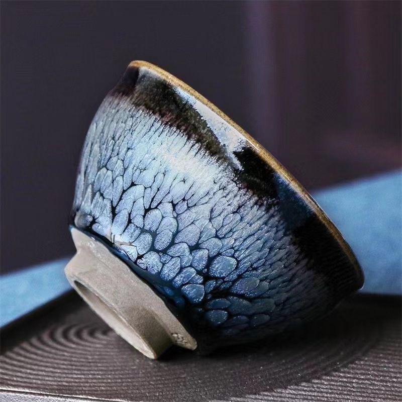 Mực hoa mẫu đơn Jianzhan chủ nhân cốc hoa sen xanh làm bằng tay Jianyao General Cup Lò nung biến đổi cốc trà bộ trà cổ điển cốc trà