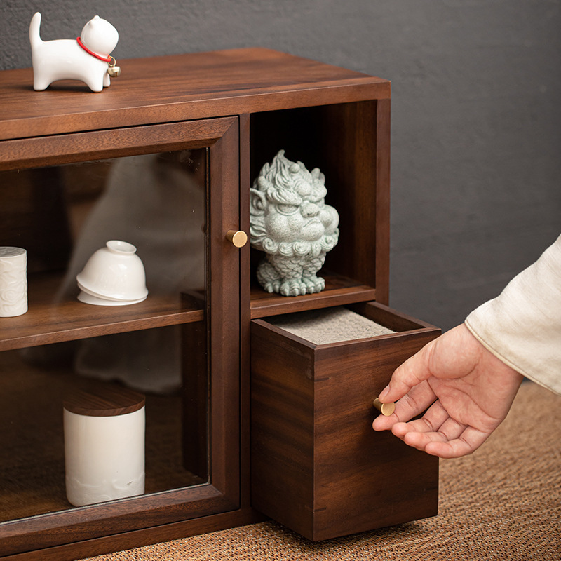 Tủ đựng đồ bằng gỗ nguyên khối kiểu Mỹ, tủ đựng trà Thời Trung Cổ, tủ đựng đồ đơn giản hiện đại, nội thất nhà hàng Gỗ Óc Chó Đen