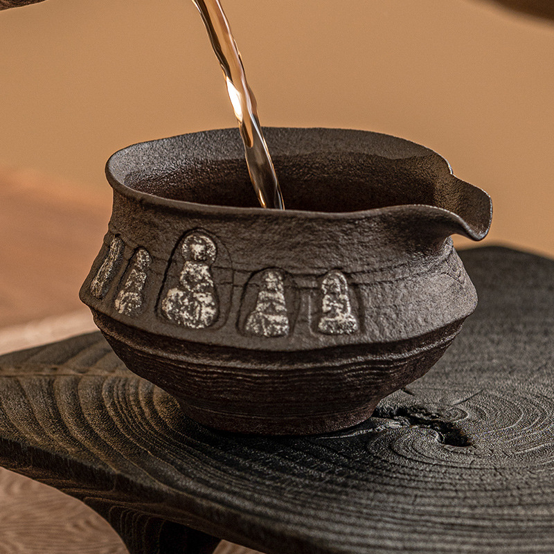 Cốc công tắc màu Bạc Chạm Khắc Đất Sét cũ cốc trà gia dụng dụng cụ chia trà gốm thô Bộ trà Kungfu phụ kiện cốc đồng phục đơn cỡ nhỏ
