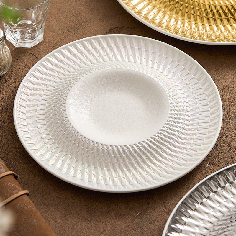 Đĩa tròn gốm sứ Con đường bóng xoáy Đĩa gia dụng Đĩa ăn nhẹ sang trọng cao cấp Đĩa ăn tối Nhà hàng khách sạn Đĩa núi lửa thương mại