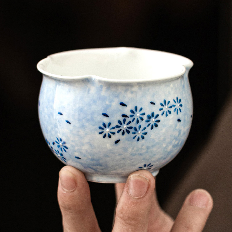 Cốc nụ hoa cúc xanh, cốc trà, cốc chủ bằng gốm, cốc đơn, cốc uống trà chuyên dụng cá nhân, cốc trà sang trọng nhẹ, cỡ lớn