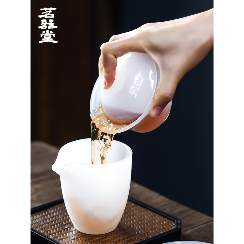 Bát có nắp sứ ngọc bích loại băng bát pha trà tam tài cốc trà ngọc bích cỡ lớn thủy tinh gốm sứ dụng cụ trà Kung Fu thủy tinh gia dụng