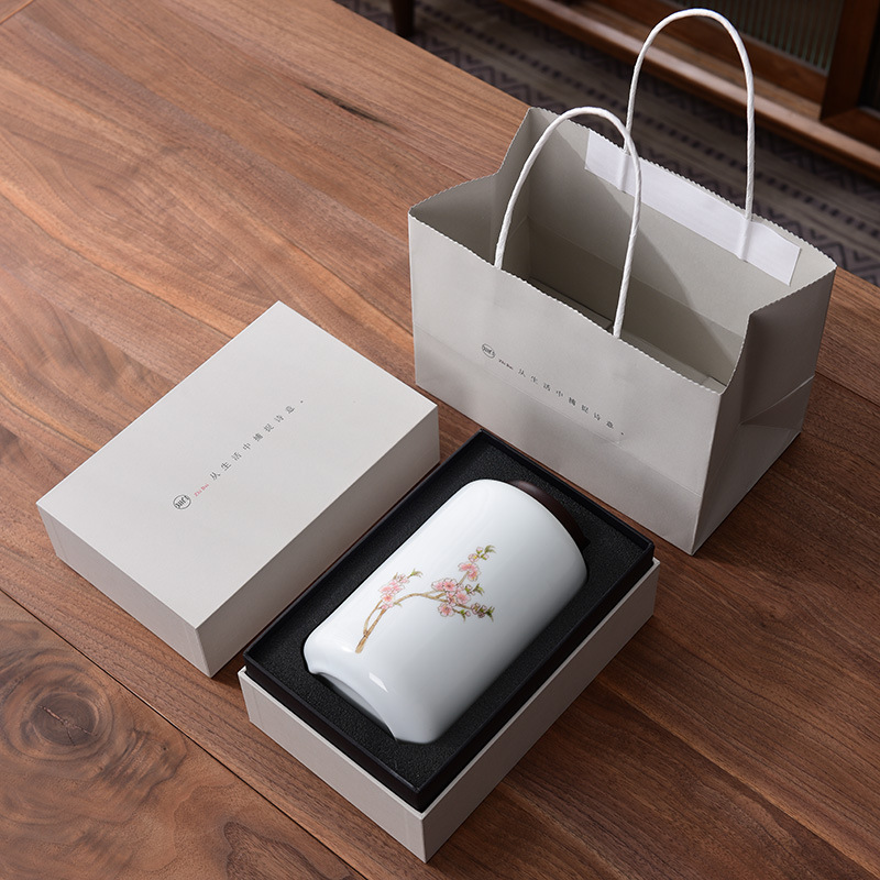 Hộp đựng trà sứ trắng vẽ tay, hộp đựng trà hoa gia dụng Pu'er, hộp đựng gỗ đàn hương đen, hộp chống ẩm, bán buôn gốm sứ cỡ lớn