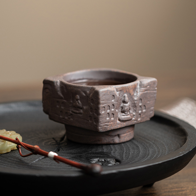 Old Rock Mud Zen Shadow Fangyuan Cup Cốc uống trà cổ điển sáng tạo Cốc uống trà Cốc chủ nhân Cốc đơn gốm sứ Bộ trà Kung Fu