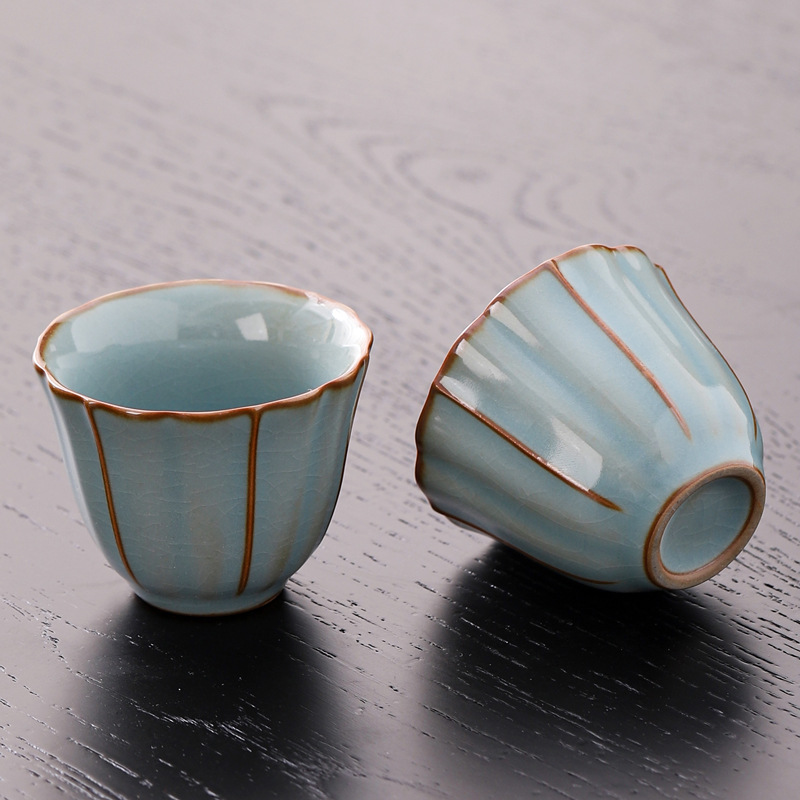 Bộ trà du lịch Ru Kiln Bộ trà Kung Fu cốc nhanh di động ngoài trời Bộ trà một ấm ba tách trà khay trà quà tặng